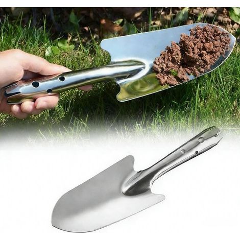 Pelle d'échantillonnage de sol en acier inoxydable, petite truelle de jardin en métal durable avec poignée ergonomique, truelle de jardin pour plantation, transplantation, désherbage, creuser (27 cm) (1/5)