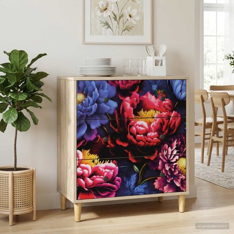 vidaXL Cajonera KIEL Impresión de peonía oscura 66 x 36,5 x 75 cm (1/5)