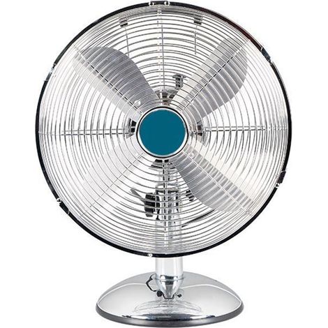TrAdE Shop Traesio - Ventilatore Da Tavolo Vintage Cromo 45w Con 4 Pale In Alluminio Cavo 1,8mt 6506005 -