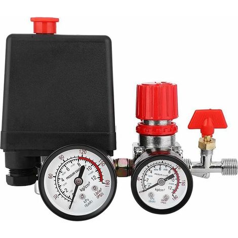 Pressostat Pour Compresseur Dair - Régulateur De Pression 90-120 PSI Avec Manomètres Doubles G1/4 - Pour Contrôle Automatique De Démarrage Et Arrêt - 1 Pièce (1/5)