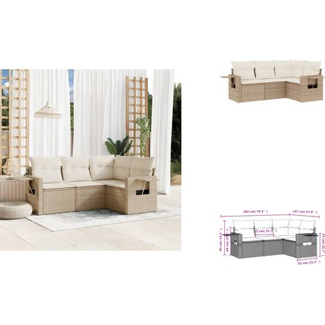 4-tlg. Garten-Sofagarnitur mit Kissen Beige Poly Rattan - Gartenmöbel - PE-Rattan Möbel - Outdoor-Lounge - Sofasatz - Gartenset (1/3)