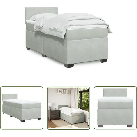 The Living Store Boxspringbett mit Matratze Hellgrau 90x190 cm Samt - Samtbett - Boxspringbett - Doppelbett - Bettsofa - Schlafsystem (1/5)