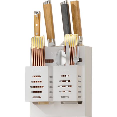 Porte-ustensiles en acier inoxydable mural, étagère de rangement pour couverts et baguettes, design brillant pour cuisine. (1/5)