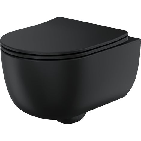 Orbit Riviera Round Rimless Wall Hung Toilet Pan with Soft Close Seat - Matte Black (1/5)