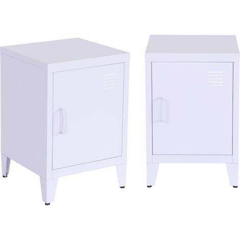 Lot de 2 tables de chevet en acier 1 porte. lilas. casier. L 38 x P 38 x H 55.7 cm (1/5)