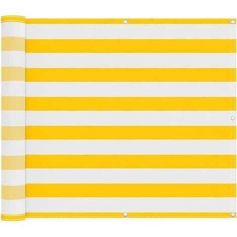 Paravent de balcon à rayures jaunes et blanches, 100 x 400 cm, tissu Oxford. (1/5)
