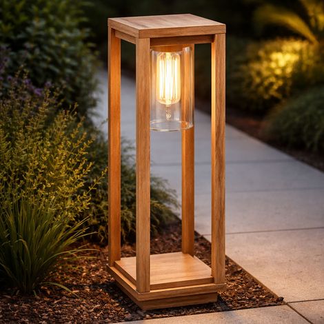 Außenlampe Sockellampe Holzoptik Gartenleuchte Stehleuchte Standlampe , Aluminium Druckguss, LED 7W 806Lm warmweiß, H 50 cm