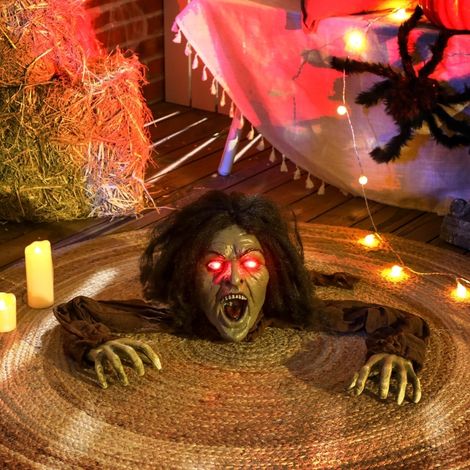 Zombie Strisciante di Halloween con Attivazione Sonora, Occhi Rossi Luminosi e Musica, Marrone, 140 x 60 x 20 cm