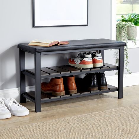 Spalding Black Metal Shoe Bench with Two Storage Shelves - Perfect for the Hallway (1/5)