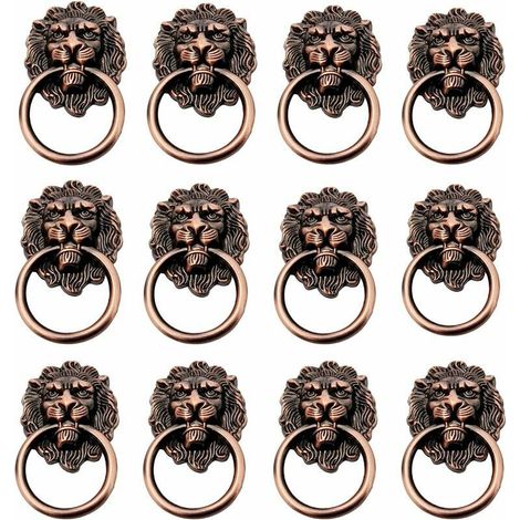 12PCS Boutons de portes Diamètre Heurtoir Poignées Poignées Vert Bronze Couleur Pur Cuivre coulée sous pression Lion Head Vintage Accueil Hôtel Temple Décoration Poignées Pour Armoire De Cuisine (1/5)