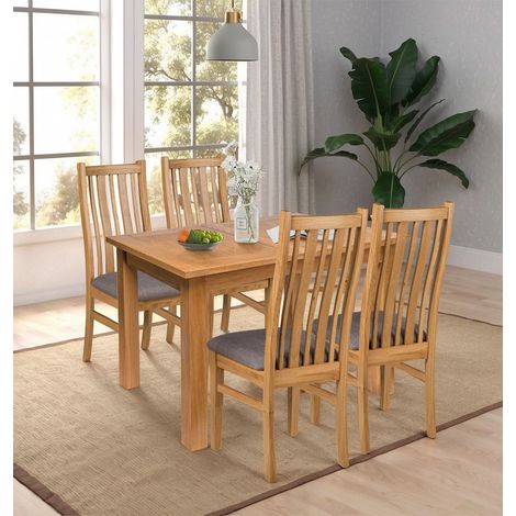 Hallowood Furniture Camberley Extendable Dining Table and Chairs Set 4, Rectangular Butterfly Kitchen Table and Chairs in Steel Grey Fabric Padded Seats and Cut-away Strip Design for Home and Café (1/5)