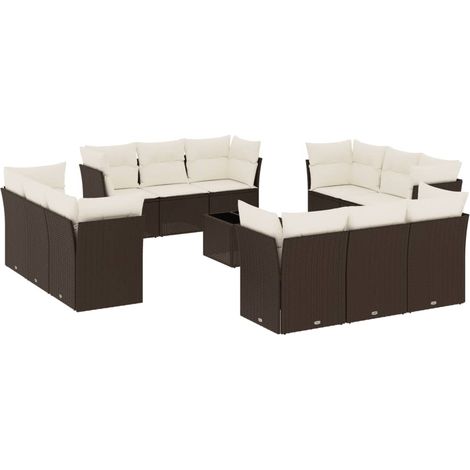 Maison Exclusive - Salon de jardin avec coussins 13 pcs marron résine tressée (1/3)