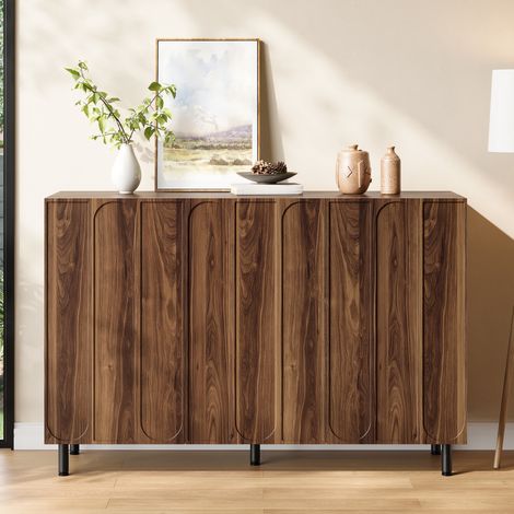 Sideboard 120/37/80 cm color noce, con 3 ante e ripiani regolabili (1/5)