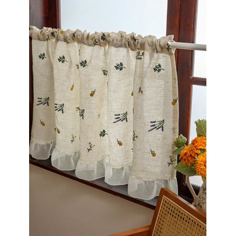 1 pièce de rideau de café brodé de blé, style pastoral frais avec bordure de feuilles, pour meuble de cuisine, baie vitrée, porte, cadeau de décoration intérieure 100 X 60cm (1/5)