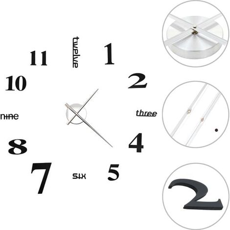 Horloge murale 3D, design moderne, très grande (100 cm), noire. (1/5)