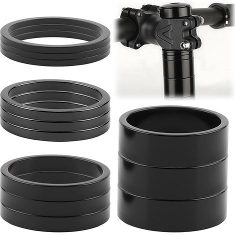 Set mit 12 Fahrradhelm-Spacern aus Aluminiumlegierung (28,6 mm, 2 mm, 3 mm, 5 mm, 10 mm), leichte Steuerrohr-Spacer zur Höhenverstellung und Montage (1/5)