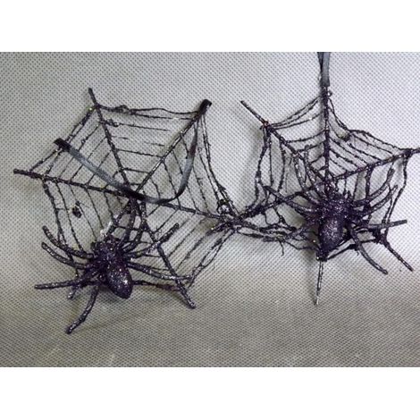 Set di ragnatele nere con glitter viola e ciondoli a forma di ragno (2 pezzi) (1/2)