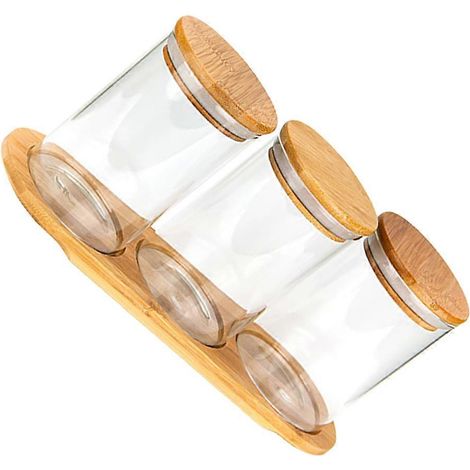 Boîte de rangement en bocal en verre hermétique avec couvercle en bambou, dimensions 29 x 13,5 cm, 1 unité (1/5)