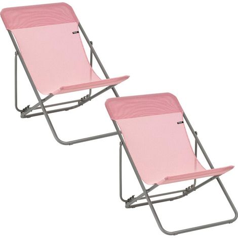 Lot De 2 Transats Jardin Pliants Multi-positions - Maxi Transat - Batyline® Iso - Rose Cerisier - Lafuma Mobilier (1/4)