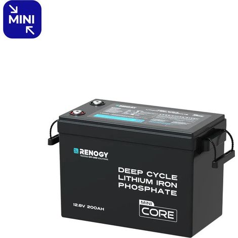 Renogy Batterie Lithium 12V 200Ah Core Mini – Batterie LiFePO4 à décharge profonde de taille compacte pour camping-car, bateau et systèmes solaires (1/5)