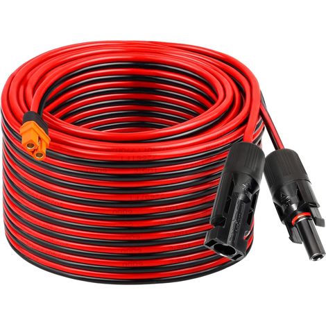 Câble adaptateur solaire vers XT60i 12AWG 6 m (20 pi) pour panneau solaire, connecteur adaptateur XT60i-F, câble d'extension pour groupe électrogène solaire portable