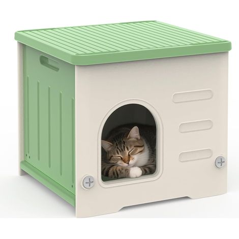 Abri extérieur empilable pour chat, abri en plastique pour chat sauvage, résistant aux intempéries, imperméable, surélevé (1/5)
