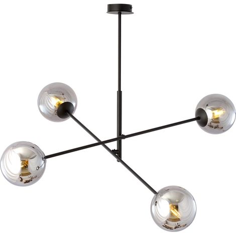 Lampada a Sospensione Linear, Acciaio verniciato a polvere, Vetro, Nero, Grigio, 102x51x102 cm