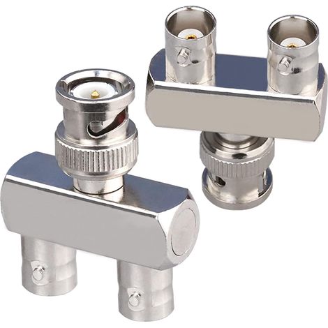 Lot de 2 BNC mâle à double BNC femelle Connecteur coaxial RF 3 voies Adaptateur répartiteur BNC Y pour câble coaxial BNC mâle à 2 BNC femelle Y Adaptateur triple coaxial (1/5)