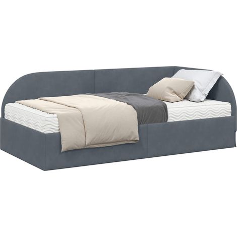 Corner Bed Frame with Mattress with Headboard 2 pcs Grey Velvet vidaXL