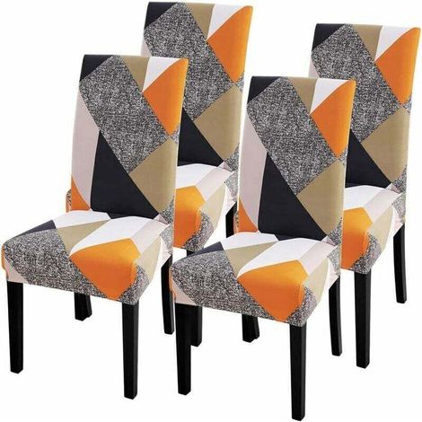 Housse de Chaise Extensible Imprimé Couverture de Chaise pour Salle à Manger Amovible Lavable Revêtement de Chaisepour Bouquet Maison Hotel Mariage Réunion(Jaune, 4 Pieces) (1/4)