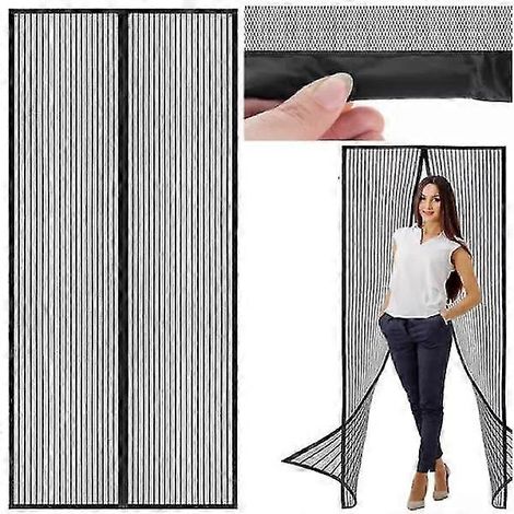 Moustiquaire de porte 100 x 210 cm - Protection contre les insectes - Aimantée, Noire (1/5)