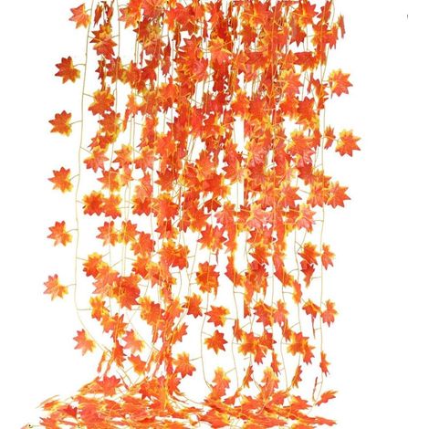 12 Stück Herbstgirlande Ahornblätter Künstliche Dekoration Ahorngirlanden Rote Ahornblätter Efeu hängende Pflanze für Hochzeit Thanksgiving Halloween Dekoration (1/5)