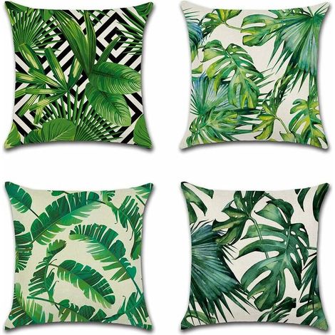 Coussin,Housse de Coussin,45x45cm, Ensemble de 4 pièces (Plante Tropicale ) Sunflower (1/2)
