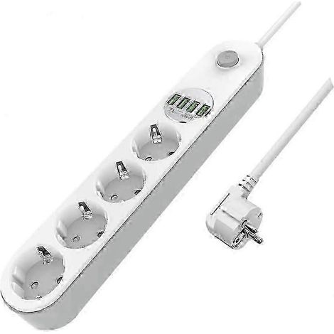Multiprise avec ports USB, 4 prises avec protection contre les surtensions, 4 ports USB intelligents (5 V 3,4 A 17 W), courant de charge maximal 2,4 A, avec interrupteur, cordon d'alimentation de 2 m, (1/5)