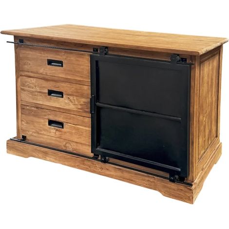 Buffet L. 120 cm en bois de teck massif brut et métal noir – EDWARDS (1/5)