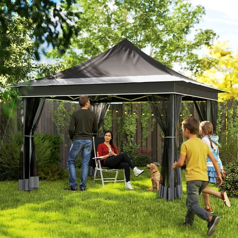 Carpa Plegable 3.5x3.5x3 m avec Moustiquaire Hauteur Réglable et Protection UPF50+ avec Sac de Transport Gris Foncé