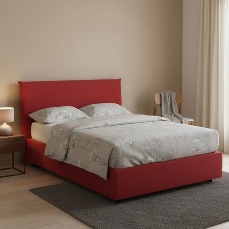 Dmora - Cama de plaza y media Daceret, Cama contenedor con revestimiento de tela, 100% Made in Italy, Apertura frontal, con colchón Cm 120x190 incluido, Rojo (1/5)