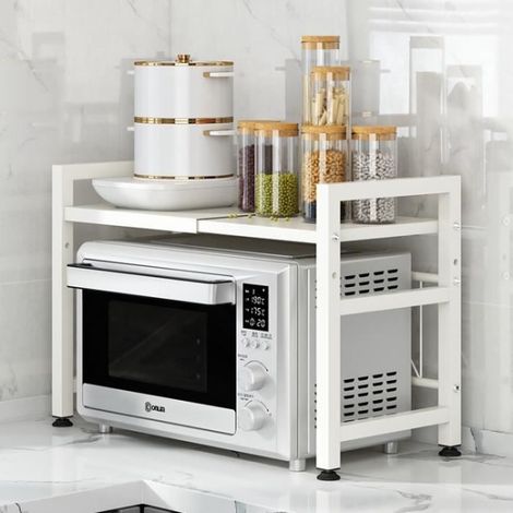 Etagère micro ondes cuisine– Réglable 40-63 CM Étagère de rangement pour cuiseur à riz domestique - Noir (1/4)