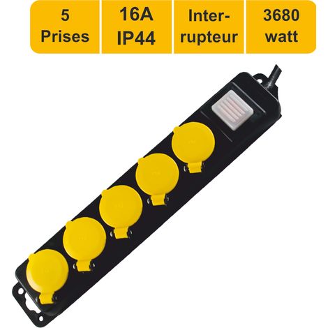 Bloc multiprises 5 prises 16A IP44 + inter 2P+T - garantie 2 ans