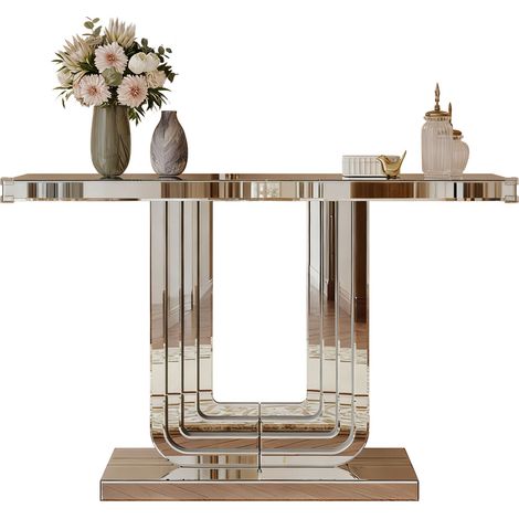 Table console miroir 120 cm – table moderne avec finition argentée élégante et base en U stable, résistante aux rayures et facile à nettoyer, table de salon luxueuse pour éclairer l’espace (1/5)