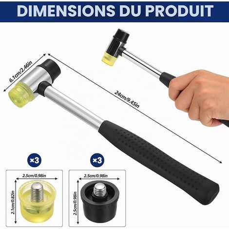 Rubber Hammer, 25mm Small Rubber Hammer, Nylon Double Head Non-Slip Hammers for Jewellery, Wood, DIY, Arts and Crafts, with 6 Interchangeable Hammer Heads (1/3)