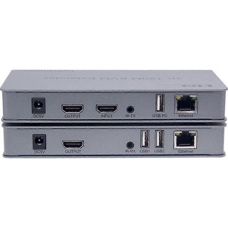 Extendeur KVM compatible HDMI 120 m, RJ45 4K avec USB, audio HD sur Cat6 et sortie infrarouge pour souris et clavier. (1/5)