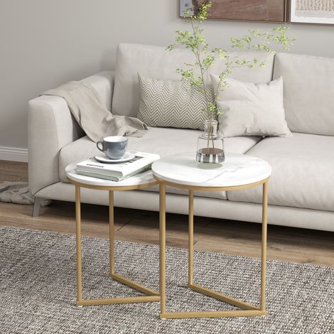 Ensemble de 2 tables d'appoint, table basse moderne avec pieds en acier doré pour salon, chambre (1/5)