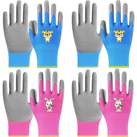Gants de Travail pour Enfants (4 Paires), Gants de Sécurité pour Bricolage, Peinture et Activités Extérieures, Taille 5-9 ans (1/5)