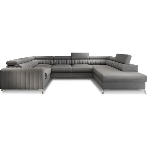 Les Tendances – Canapé d'angle panoramique convertible 6 places – Dimensions L 347 x P 202 x H 92 cm – Tissu premium anti-taches – Coffre de rangement à droite (1/5)