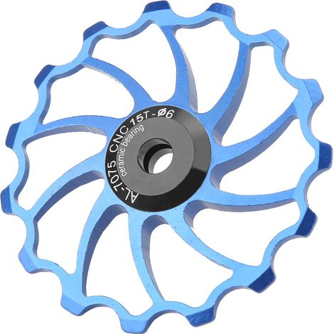 Galet de guidage 15 dents en alliage d'aluminium avec roulements en céramique pour dérailleur arrière de VTT (bleu) (1/5)
