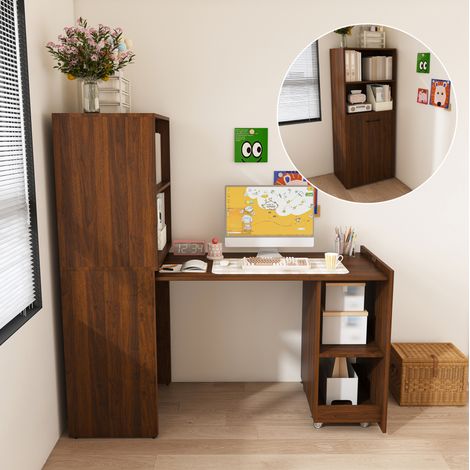 Scrivania a scomparsa con mobile contenitore 126 x 55 x 136 cm MDF marrone scuro OKMYHOME (1/5)