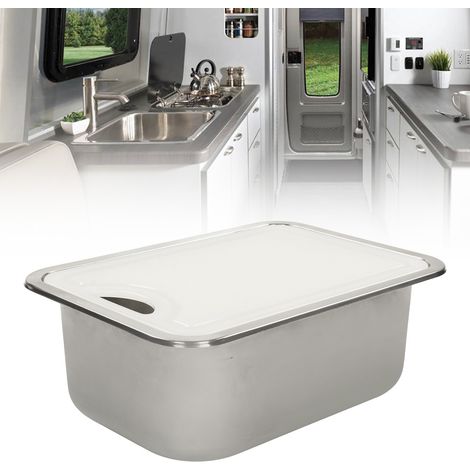 Accessoires pour camping-car : ensemble lavabo et évier en acier inoxydable 380275140 mm avec planche à découper en acrylique (surdimensionné) (surpoids) (1/5)