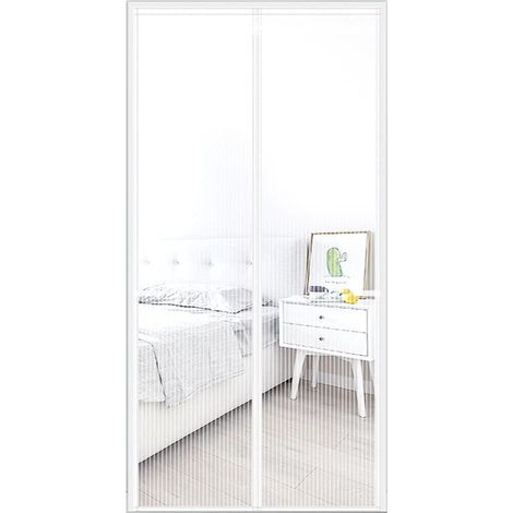 Moustiquaire Magnetique - 110 x 210 cm - Pour Porte Simple ou Coulissante - Fermeture Automatique par Aimants - Blanc Rayé (1/5)