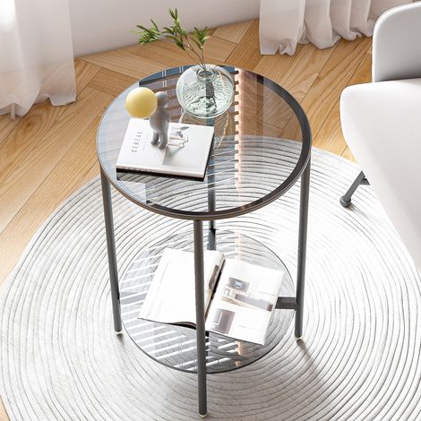 UNHO Mesa Auxiliar Redonda de Cristal Mesita de Café Nórdica, 40 cm (1/5)